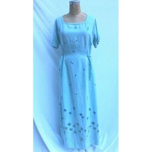 Long Blue Linen Maxi Dress Floral Border Print LRG